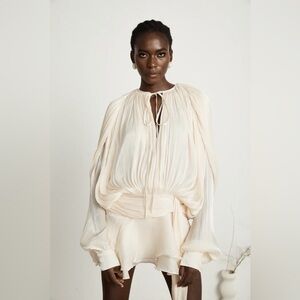 Miss Rosier NWT! Eugénie Neutral Fully Pleated Ruffled Mini Dress Size L